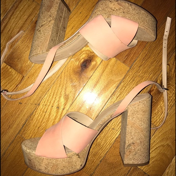 Cork and Pink Suede Block Heels