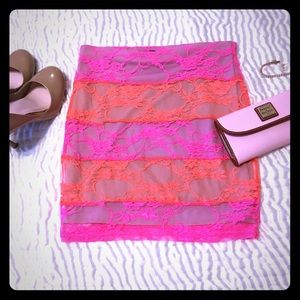 ✨NWOT Pink and orange striped lace mini skirt