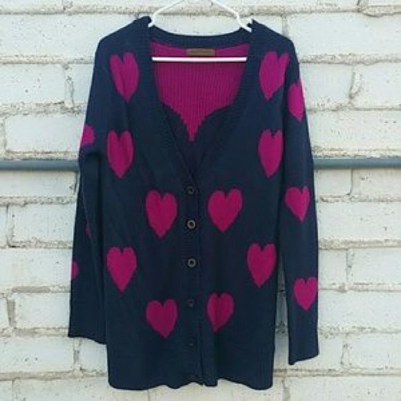 Navy Pink Heart Cardigan