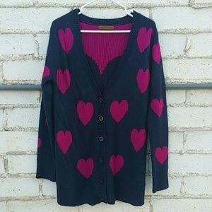 Navy Pink Heart Cardigan
