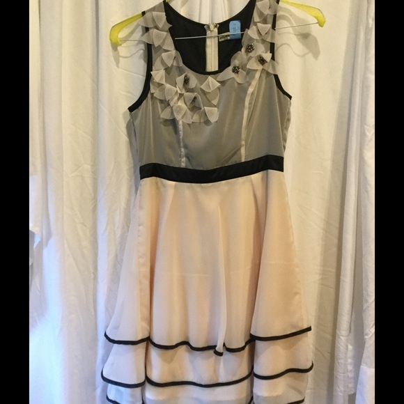 Black & soft white knee length dress.