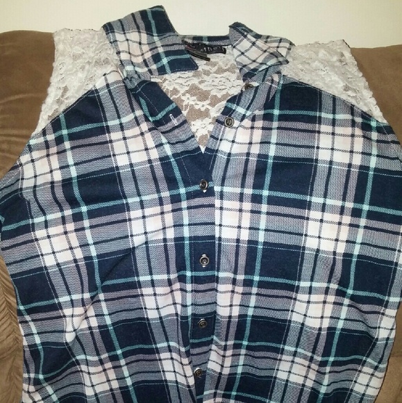 LAST CHANCE!! Plaid and lace tank top