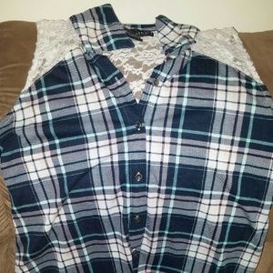 LAST CHANCE!! Plaid and lace tank top