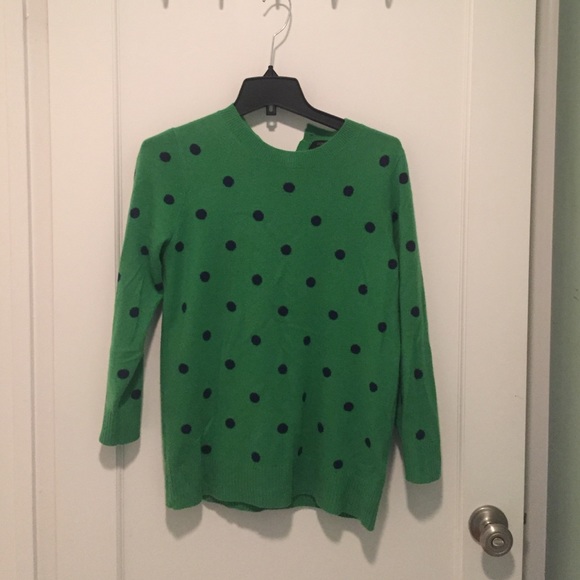 Jcrew Green polka dot 100% Cashmere sweater