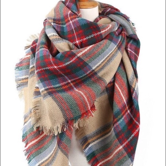 Camel Plaid Blanket Scarf