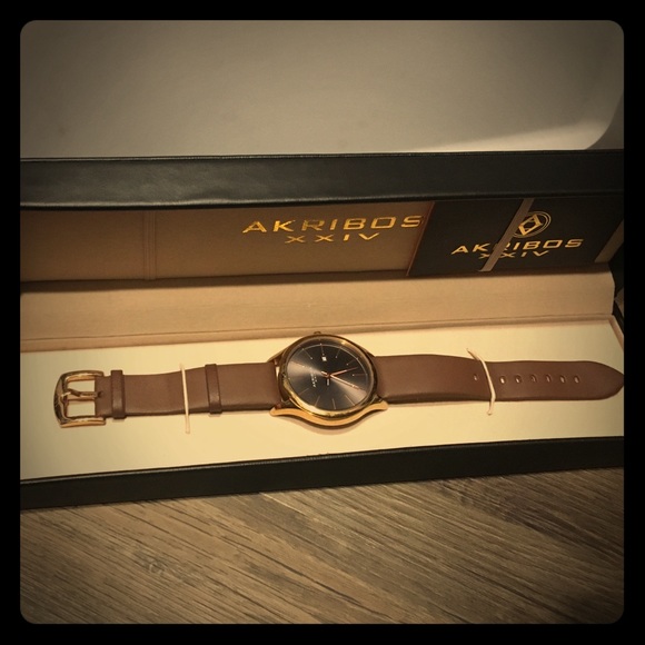 Brown Leather Akribos XXIV Men's Watch w/ Warranty