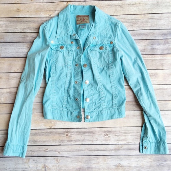 π« NFS π« True Religion RARE Baby Blue Jean Jacket - Picture 2 of 3