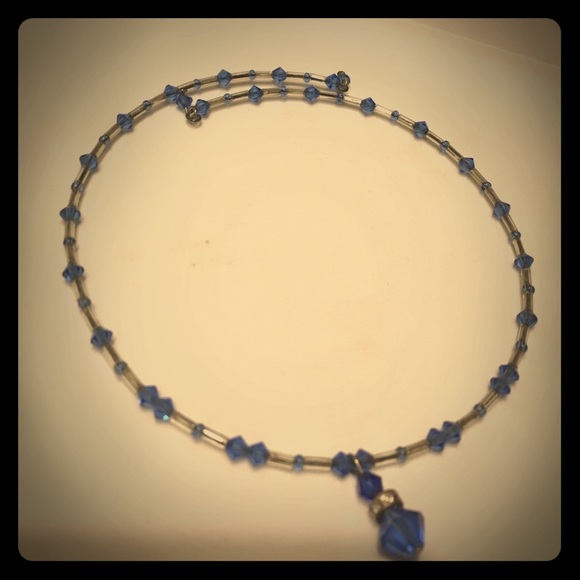 Blue choker beaded necklace