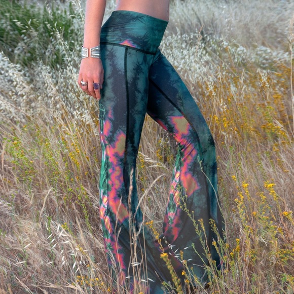 Teeki Green Eagle Feather Bell Bottoms