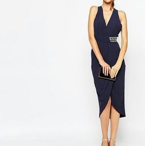 TFNC Wrap Front Plunge Midi Dress With Embellished