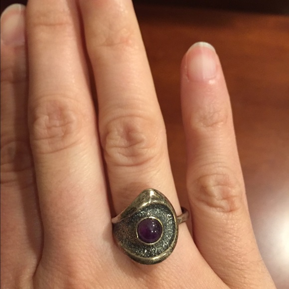 Unique sterling silver and purple stone ring