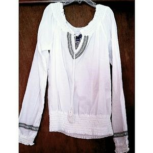 Long Sleeve White Bohemian Style Top