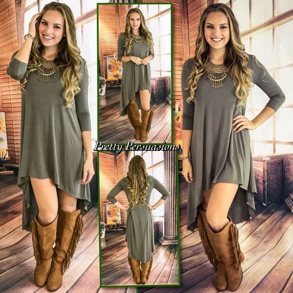 LAST ONE ‼️ NWT Olive High-Low Jersey Dress - Picture 3 of 4