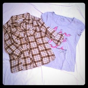 DONATING SOON! Brown flannel + free t-shirt!