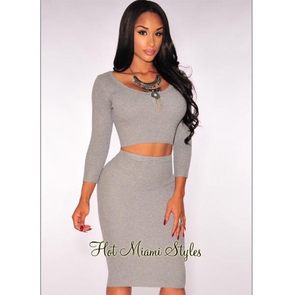 Gray Knit Two Piece Set