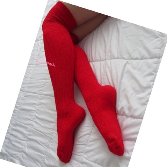 Classic Cable Knit Over The Knee Socks Thigh High Boot OTK Sweater Long Cozy Red