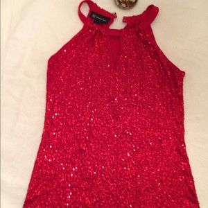 Red sequin top.