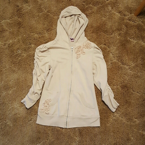 Zip up hoodie with chiffon rose embellishments - Picture 1 of 2