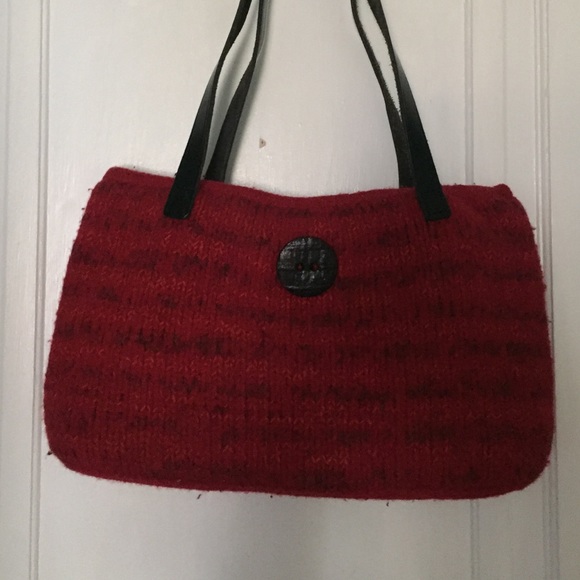 Large red wool felted purse with leather handles - Picture 1 of 2