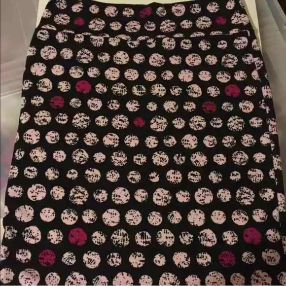 LuLaRoe Cassie XL Pencil Skirt Black Pink PolkaDot