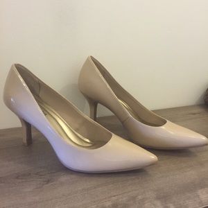 Nude Beige Pointed Toe Pumps Kitten Heels Patent