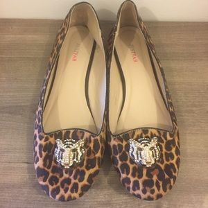JustFab Leopard Rhinestone Smoking Loafers Flats