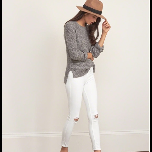 A&F white distressed ankle jeans