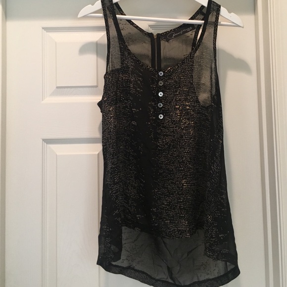 Black silky top with gold accents