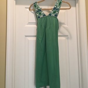 Green silk dress with beaded details