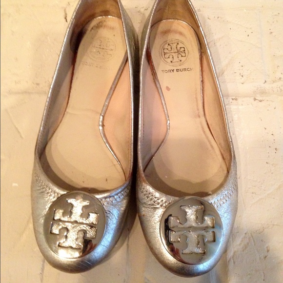 💎Tory Burh💎 silver ballet flat/used