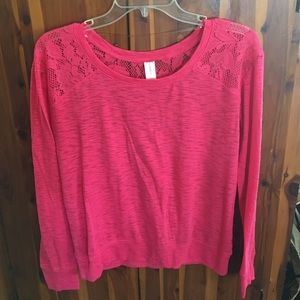 Pink Long Sleeve Tee with Lace Detail