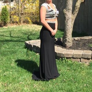 Black jeweled prom gown