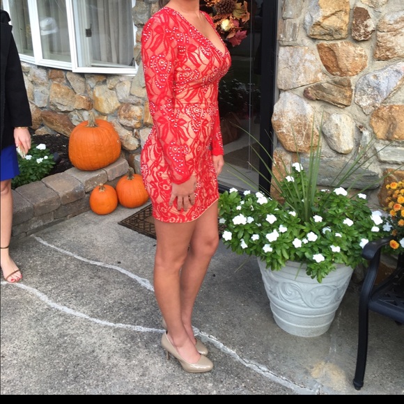 Red lace homecoming dress