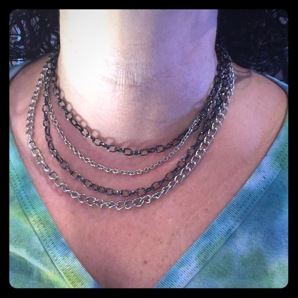 Silver and black Layered necklace