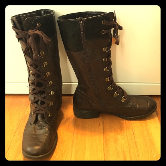 Brown and Black Combat Boots - Picture 1 of 1