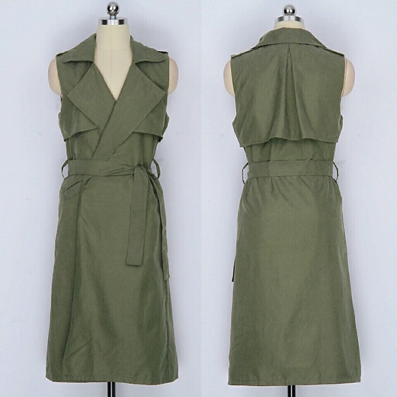 Army Green Trench Vest - Picture 3 of 3