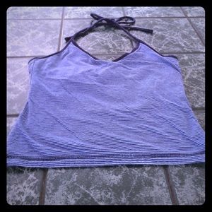 Blue pinstripe cropped halter tank top