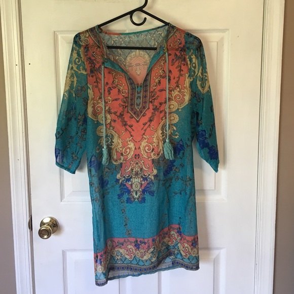Womens chiffon vintage long shirt/mini dress - Picture 1 of 4