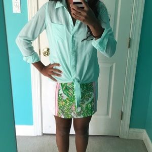 Long sleeve tie in front blouse