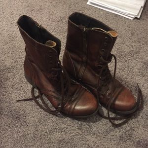 Distressed brown combat boot