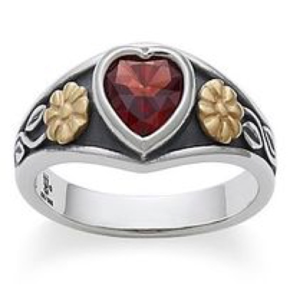 James Avery garnet heart ring with gold flowers