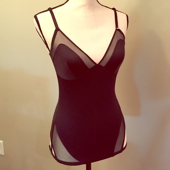 BCBG Sheer Black Bodysuit