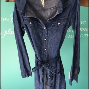 Mock denim shirt dress