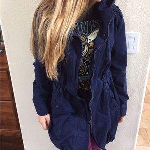 Navy blue drawstring coat