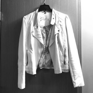 Ladies Guess Faux Leather Jacket - off white