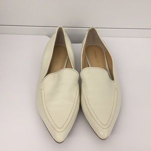 Ivanka Trump white leather flats w gold trim