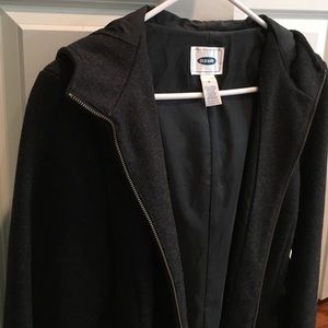 Gray wool jacket, 3/4 length long.