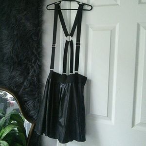 Faux Leather Suspender Dress