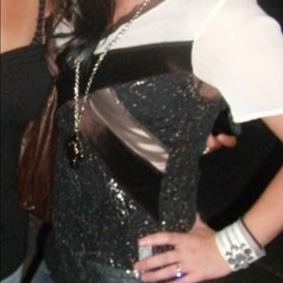 Cream, gold, bronze brown black sequin beaded top - Picture 3 of 4