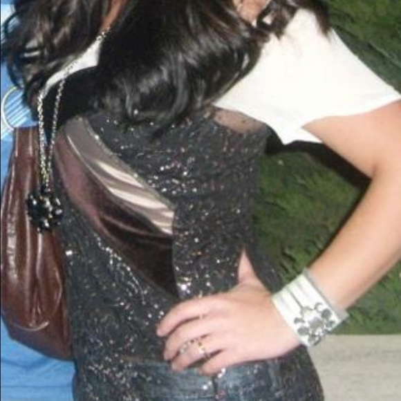 Cream, gold, bronze brown black sequin beaded top - Picture 4 of 4